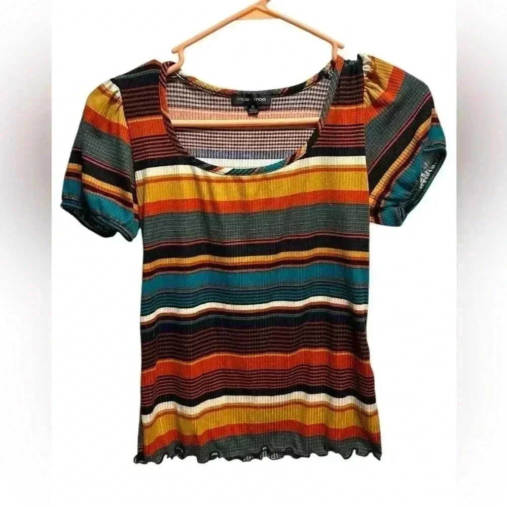MOA MOA FALL STRIPED SHORT SLEEVE TOP